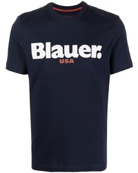 Мужская темно-синяя футболка с круглым вырезом с принтом от Blauer