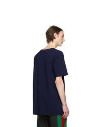 Мужская темно-синяя футболка с круглым вырезом с принтом от Gucci