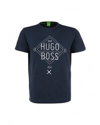Мужская темно-синяя футболка с круглым вырезом с принтом от Boss Green