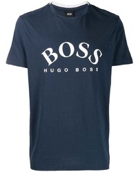 Мужская темно-синяя футболка с круглым вырезом с принтом от BOSS HUGO BOSS
