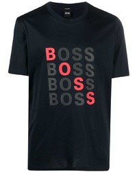 Мужская темно-синяя футболка с круглым вырезом с принтом от BOSS HUGO BOSS