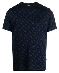 Мужская темно-синяя футболка с круглым вырезом с принтом от BOSS