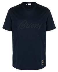 Мужская темно-синяя футболка с круглым вырезом с принтом от Brioni
