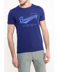 Мужская темно-синяя футболка с круглым вырезом с принтом от Broadway