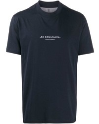 Мужская темно-синяя футболка с круглым вырезом с принтом от Brunello Cucinelli