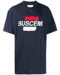 Мужская темно-синяя футболка с круглым вырезом с принтом от Buscemi