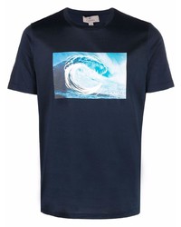 Мужская темно-синяя футболка с круглым вырезом с принтом от Canali