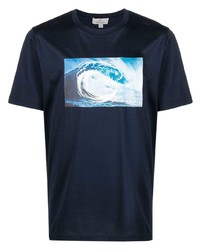 Мужская темно-синяя футболка с круглым вырезом с принтом от Canali
