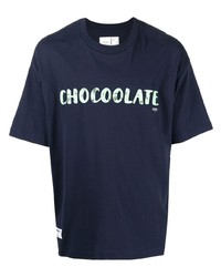 Мужская темно-синяя футболка с круглым вырезом с принтом от Chocoolate