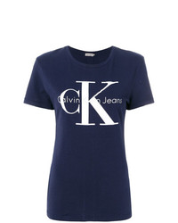 Женская темно-синяя футболка с круглым вырезом с принтом от Ck Jeans