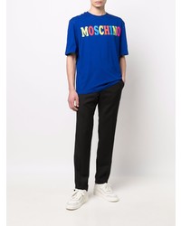 Мужская темно-синяя футболка с круглым вырезом с принтом от Moschino