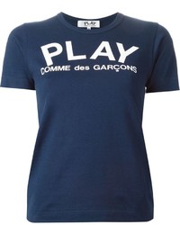 Женская темно-синяя футболка с круглым вырезом с принтом от Comme des Garcons