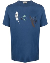 Мужская темно-синяя футболка с круглым вырезом с принтом от Corneliani