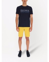 Мужская темно-синяя футболка с круглым вырезом с принтом от BOSS HUGO BOSS
