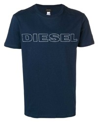 Мужская темно-синяя футболка с круглым вырезом с принтом от Diesel