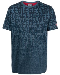 Мужская темно-синяя футболка с круглым вырезом с принтом от Diesel