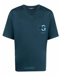 Мужская темно-синяя футболка с круглым вырезом с принтом от Dolce & Gabbana