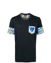 Мужская темно-синяя футболка с круглым вырезом с принтом от Dolce & Gabbana