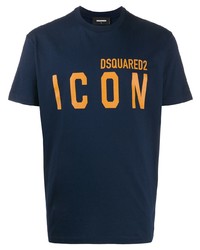 Мужская темно-синяя футболка с круглым вырезом с принтом от DSQUARED2