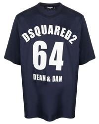 Мужская темно-синяя футболка с круглым вырезом с принтом от DSQUARED2