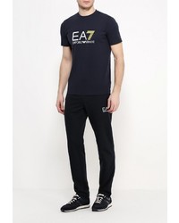 Мужская темно-синяя футболка с круглым вырезом с принтом от EA7