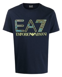 Мужская темно-синяя футболка с круглым вырезом с принтом от Ea7 Emporio Armani