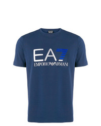 Мужская темно-синяя футболка с круглым вырезом с принтом от Ea7 Emporio Armani