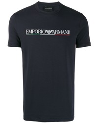 Мужская темно-синяя футболка с круглым вырезом с принтом от Emporio Armani