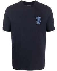 Мужская темно-синяя футболка с круглым вырезом с принтом от Emporio Armani