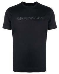 Мужская темно-синяя футболка с круглым вырезом с принтом от Emporio Armani