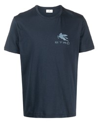 Мужская темно-синяя футболка с круглым вырезом с принтом от Etro