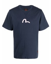 Мужская темно-синяя футболка с круглым вырезом с принтом от Evisu