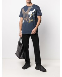 Мужская темно-синяя футболка с круглым вырезом с принтом от Billionaire