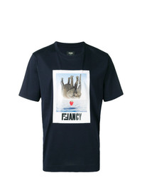 Мужская темно-синяя футболка с круглым вырезом с принтом от Fendi