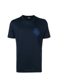 Мужская темно-синяя футболка с круглым вырезом с принтом от Fendi