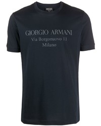 Мужская темно-синяя футболка с круглым вырезом с принтом от Giorgio Armani