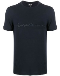Мужская темно-синяя футболка с круглым вырезом с принтом от Giorgio Armani