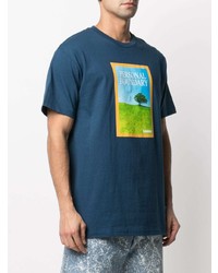 Мужская темно-синяя футболка с круглым вырезом с принтом от Pleasures