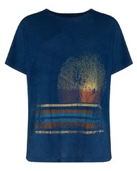 Мужская темно-синяя футболка с круглым вырезом с принтом от Greg Lauren
