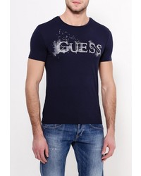 Мужская темно-синяя футболка с круглым вырезом с принтом от Guess Jeans