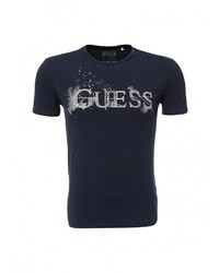 Мужская темно-синяя футболка с круглым вырезом с принтом от Guess Jeans