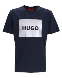 Мужская темно-синяя футболка с круглым вырезом с принтом от Hugo