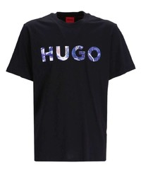Мужская темно-синяя футболка с круглым вырезом с принтом от Hugo
