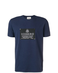 Мужская темно-синяя футболка с круглым вырезом с принтом от Iceberg