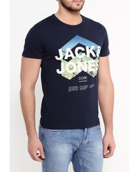 Мужская темно-синяя футболка с круглым вырезом с принтом от Jack &amp; Jones