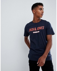 Мужская темно-синяя футболка с круглым вырезом с принтом от Jack & Jones