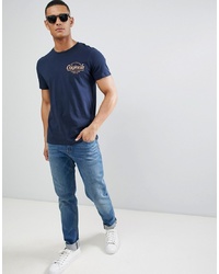 Мужская темно-синяя футболка с круглым вырезом с принтом от Jack & Jones