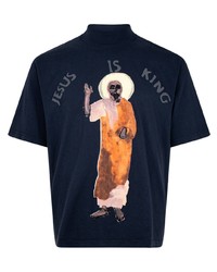 Мужская темно-синяя футболка с круглым вырезом с принтом от Kanye West