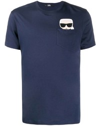 Мужская темно-синяя футболка с круглым вырезом с принтом от Karl Lagerfeld