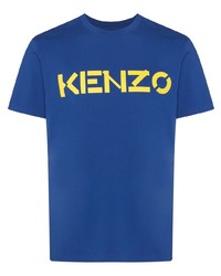 Мужская темно-синяя футболка с круглым вырезом с принтом от Kenzo